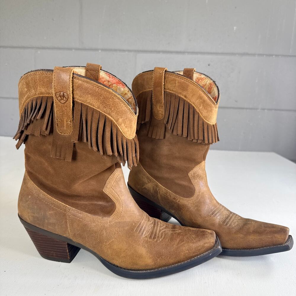 Ariat Gold Rush Brown Leather Fringe Western Cowboy Boots Women's Size 8B